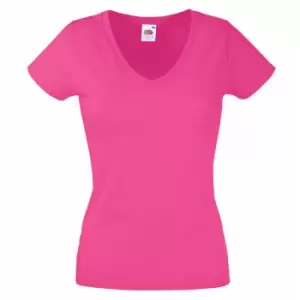 Image of Fruit Of The Loom Ladies Lady-Fit Valueweight V-Neck Short Sleeve T-Shirt (XS) (Fuchsia)