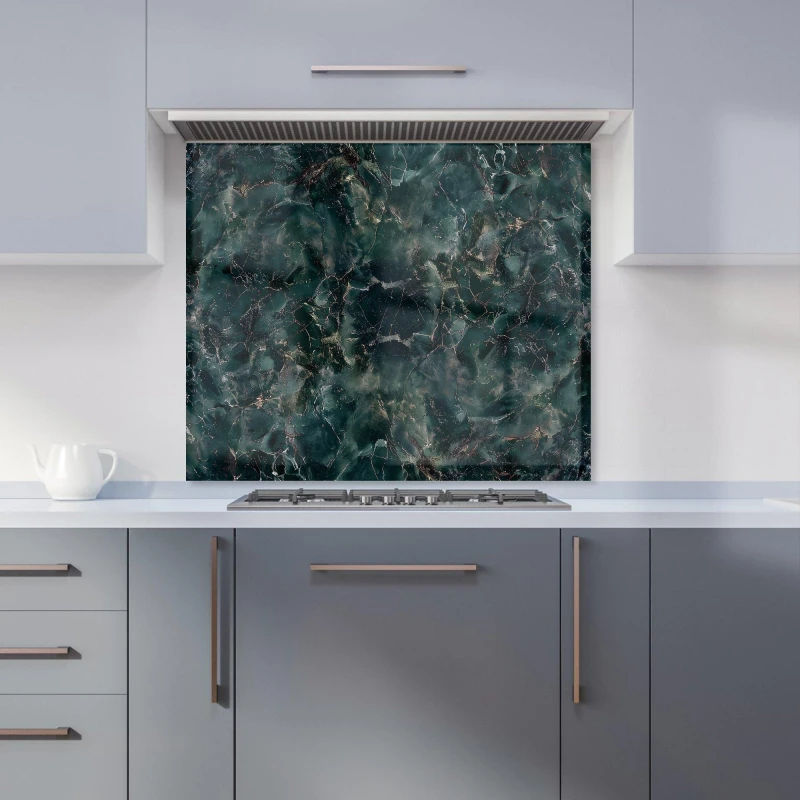 Image of Warren Reed - Designer Dark Green Quartz Effect Kitchen Splashback Size: 600mm x 750mm Green Unisex 600mm x 750mm