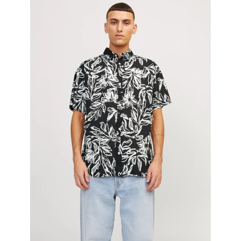 Image of Jack and Jones Short Sleeve AOP Shirt Mens - Black S