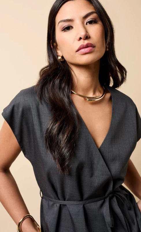 Image of Little Mistress Womens Pewter Wrap Waistcoat in Grey Size: 8 Grey Female 8