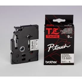 Image of Brother TZeS221 P-touch Extra Strength Label Tape - 3/8 x 26.2 ft 9mm x 8mm Black on Clear