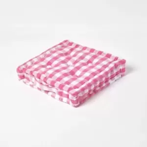 Image of Homescapes - Pink Block Check Cotton Gingham Floor Cushion, 50 x 50cm - Pink