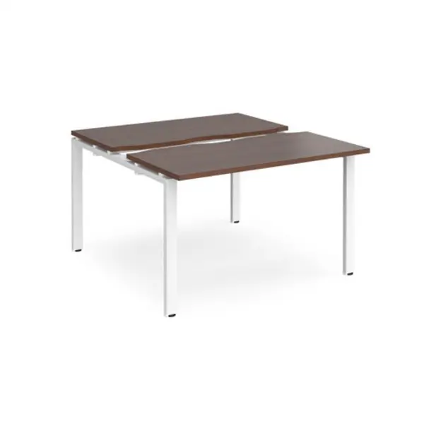Image of Adapt Bench Desk 2 Person Rectangular Desks 1200mm With Sliding Tops Walnut Tops With White Frames 1200mm Depth Adapt Walnut STE1212-WH-W