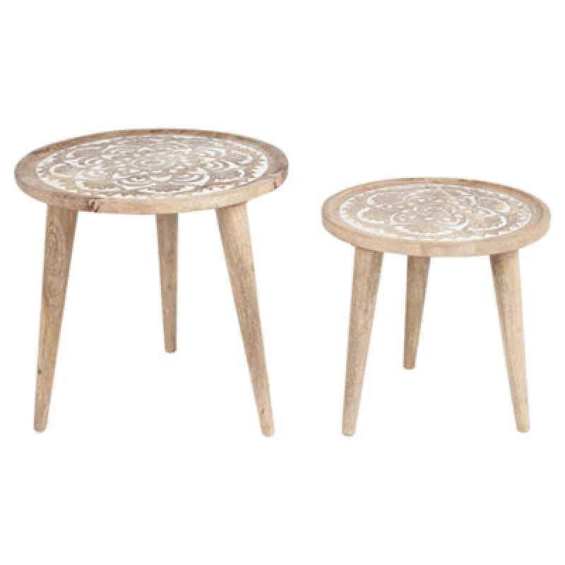 Image of Beliani Set Of 2 Side Tables Sakita Mango Wood Brown/ White