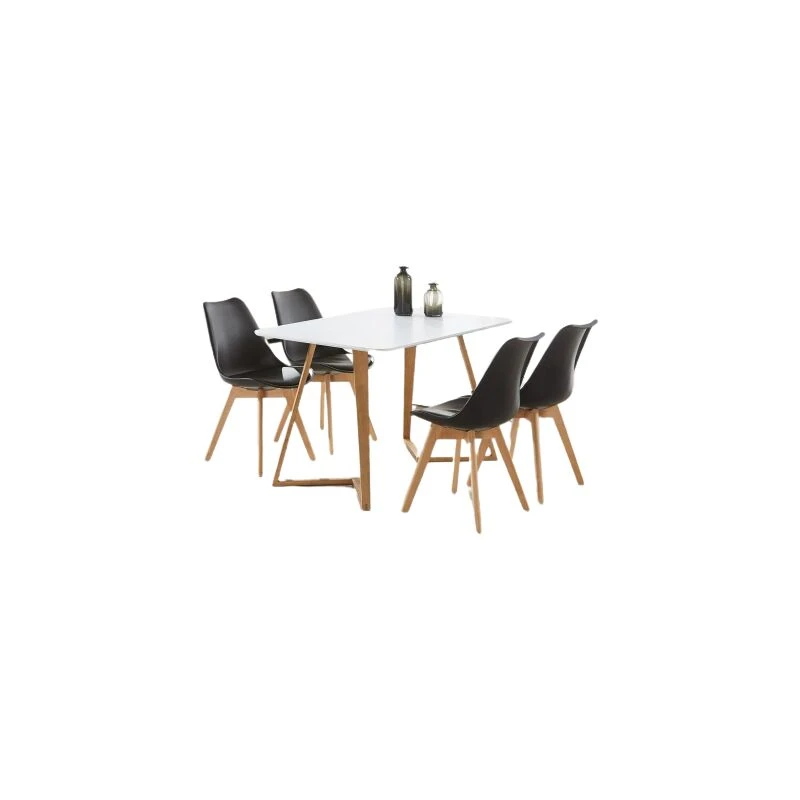 Image of Life Interiors Life Interiors 5PCs Dining Set - a Dallas Dining Table & Set of 4 Lorenzo Tulip chairs with Padded Seat in Black One Size Unisex
