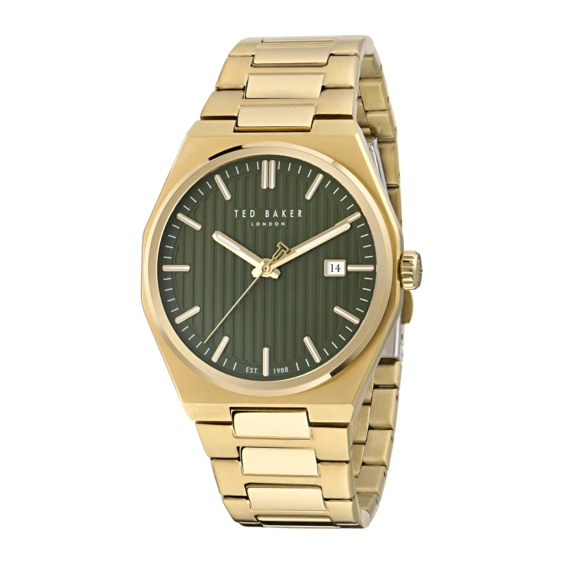 Image of Ted Baker Mens Barteen Quartz Analogue Quartz Watch Green/Gold male One Size