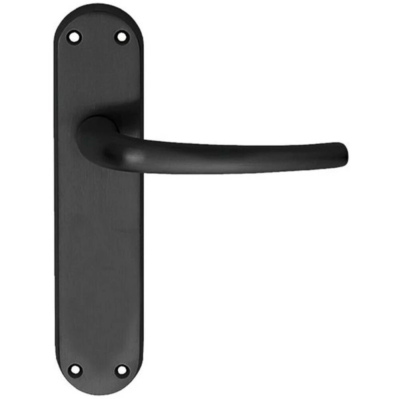 Image of Loops PAIR Slim Round Bar Handle on Shaped Latch Backplate 185 x 40mm Matt Black Black
