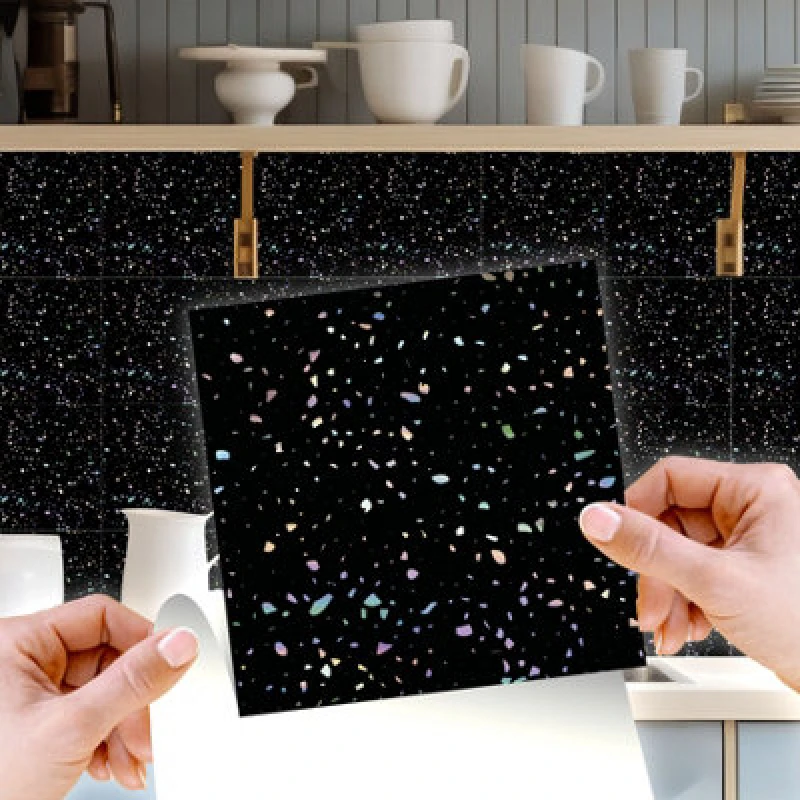 Image of Walplus Terrazzo Holographic Glitter Black Wall Tile Sticker Set - 15Cm (6Inch) - 24Pcs One Pack One Colour WSHZ9 Unisex