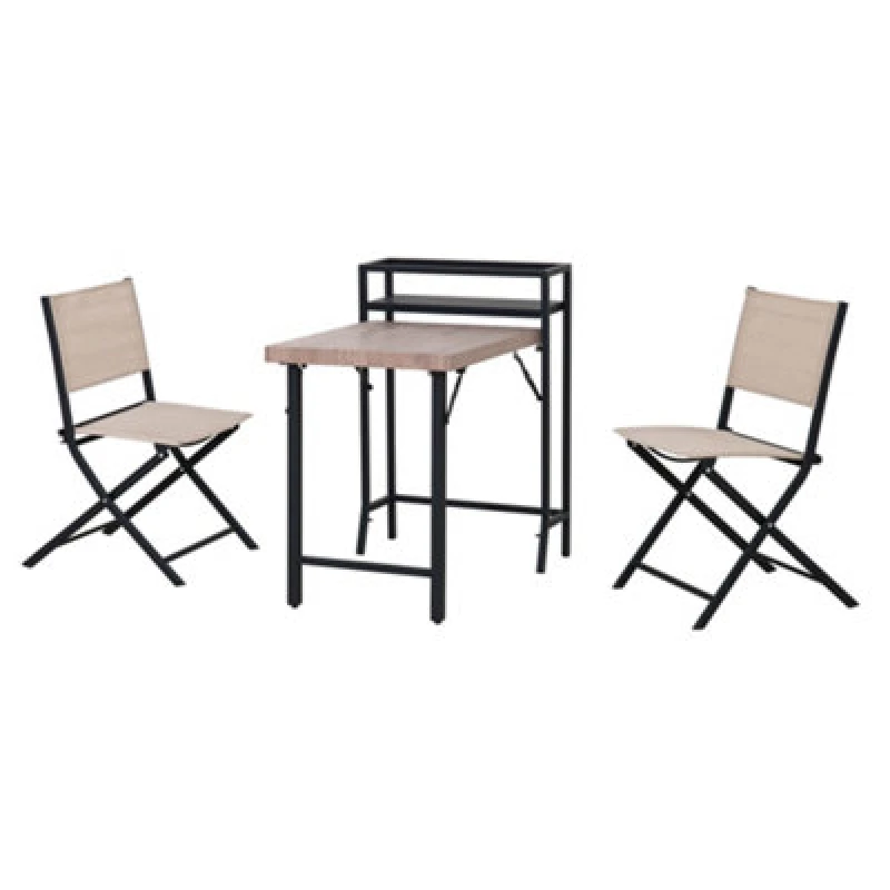 Image of Sunjoy 3 Piece Patio Bistro Set With Shelf, Patio Conversation Set With Folding Table & Chair And Stroage Space