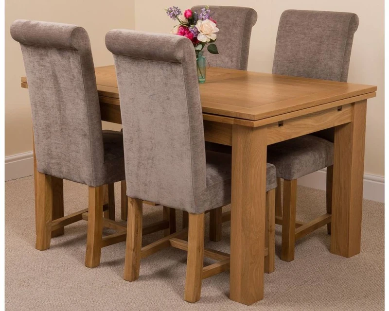Image of Thats Furniture Richmond 140-220cm Oak Extending Dining Table + 4 Washington Fabric Chairs in Grey Grey Unisex