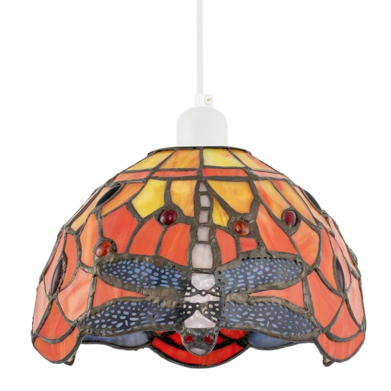 Image of Happy Homewares Vivid Orange & Amber Stained Glass Dragonfly Tiffany Pendant Shade Orange Unisex