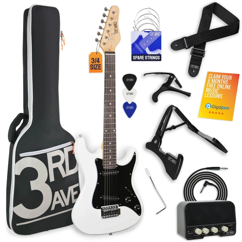 Image of 3rd Avenue three quarter Size Electric Guitar Pack with Amp White unisex 3/4 Size