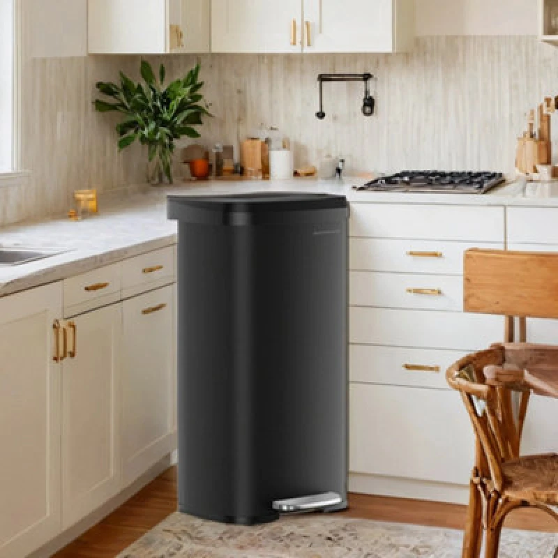 Image of Songmics Kitchen Bin, 68L Rubbish Bin, Metal Waste Pedal Bin With Lid, Tall And Large, Black