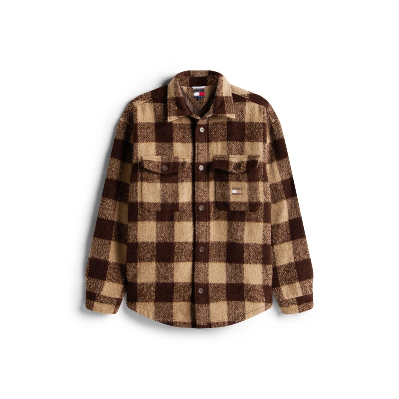 Image of Tommy Jeans Mens Check Relaxed Fit Overshirt Brown/Buffalo male L