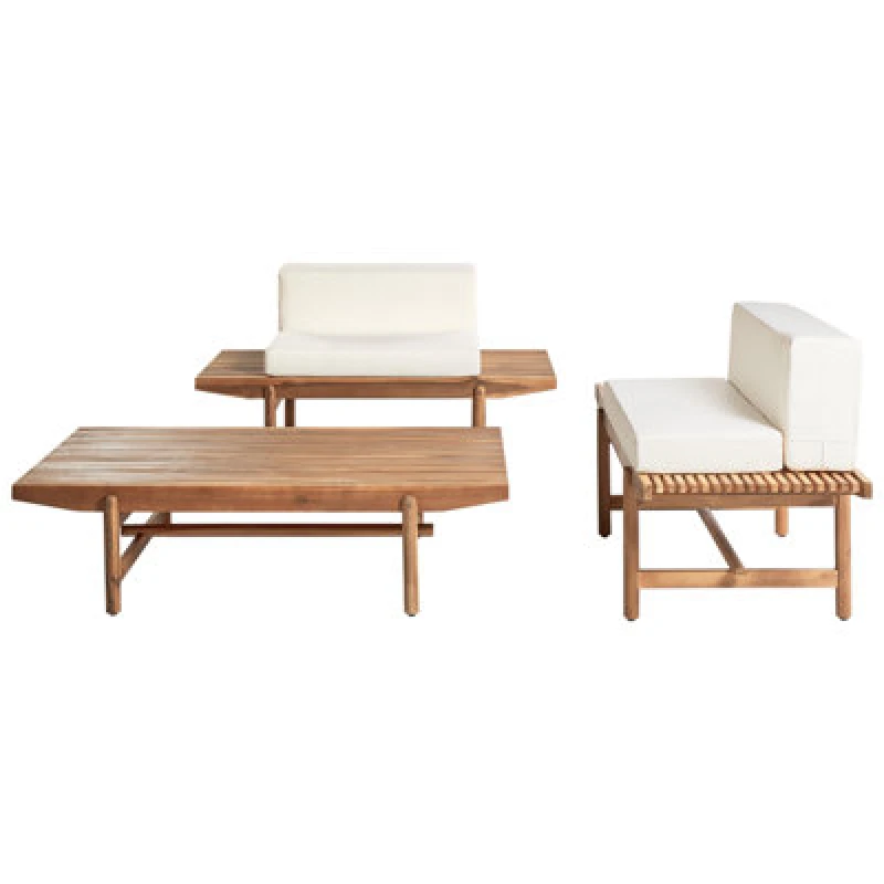 Image of Beliani Garden Lounge Set With Table 2 Seater Giaveno Acacia Wood Off-White