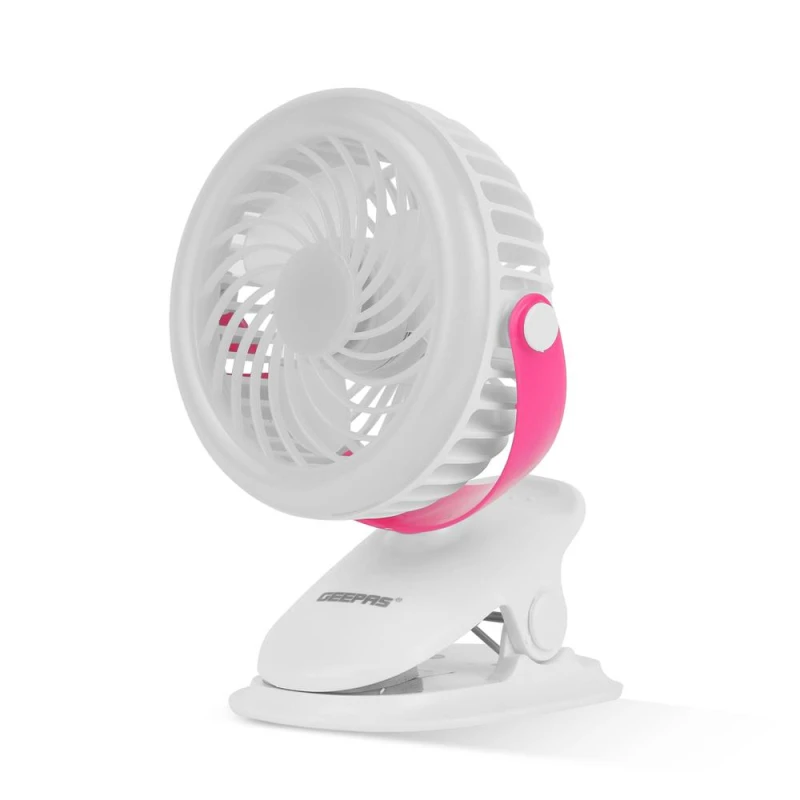 Image of Geepas 2-in-1 Clip or Desk Fan LED Light Rechargeable USB Portable Fan Air Colling White unisex