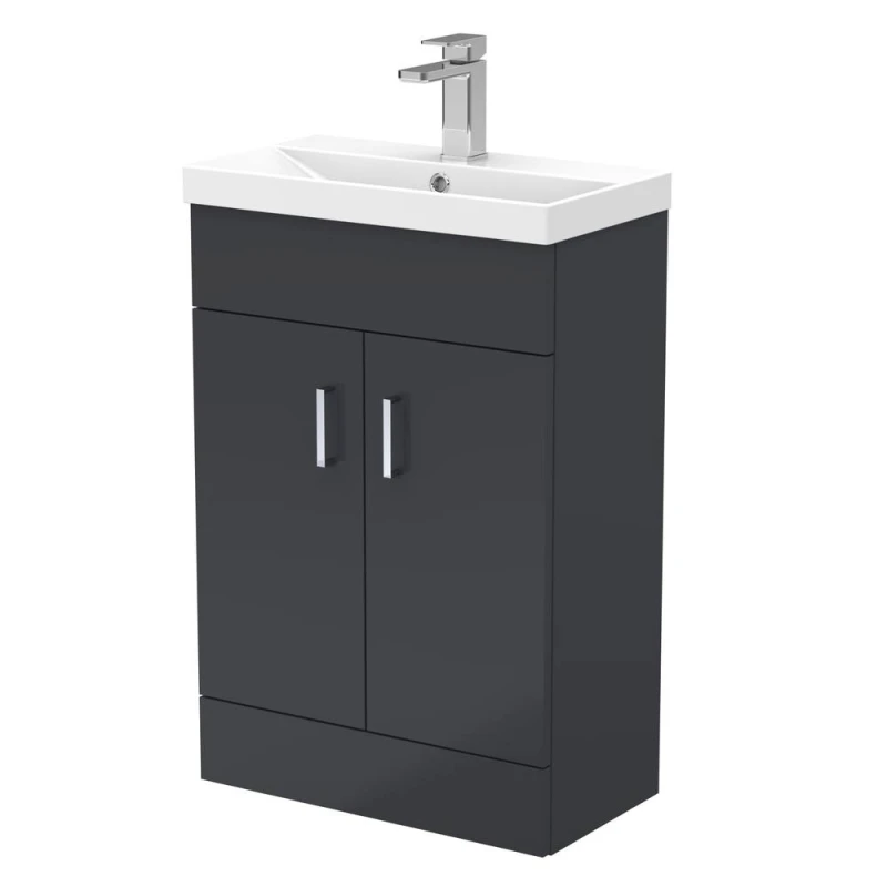 Image of Balterley Satin Dark Grey Compact Bathroom 2 Door Vanity Basin Unit - 550mm Grey Unisex