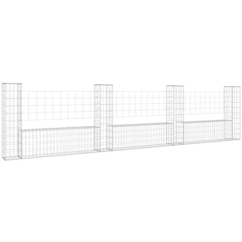 Image of VIDAXL Vidaxl - U-shape Gabion Basket with 4 Posts Iron 380x20x100cm 8720286764008