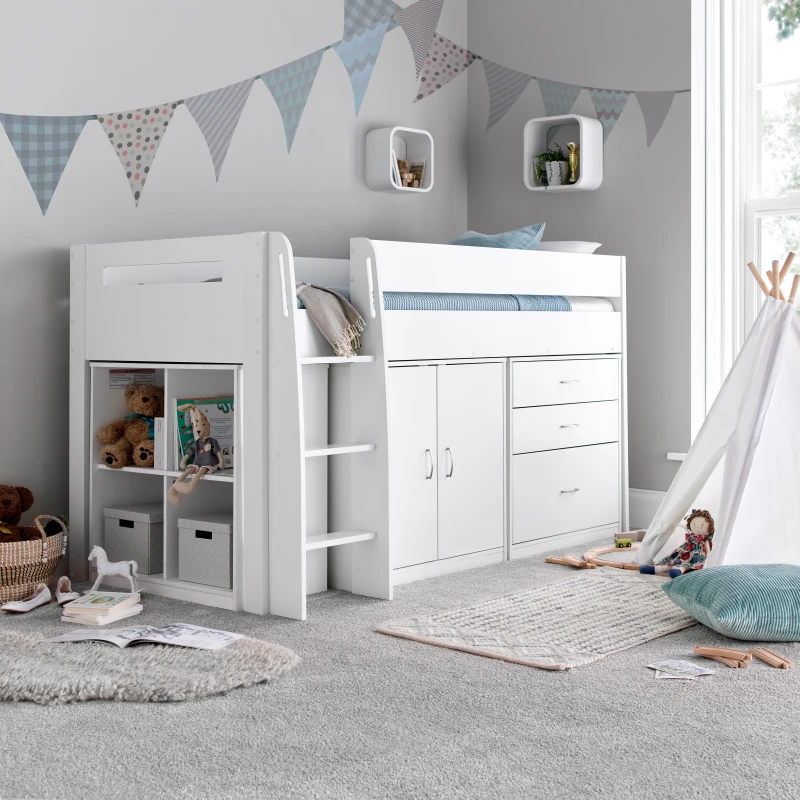 Image of Bedmaster Lacy Storage Mid Sleeper Bed And Spring Mattress White