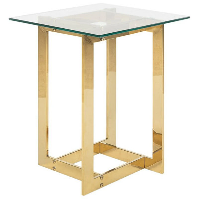 Image of Beliani Side Table Crystal Tempered Glass Gold