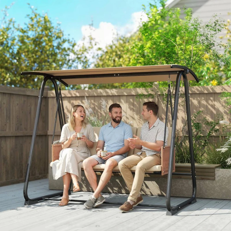 Image of OUTSUNNY 3 Seater Garden Swing Chair with Adjustable Canopy in Beige Beige Unisex 3 Seater
