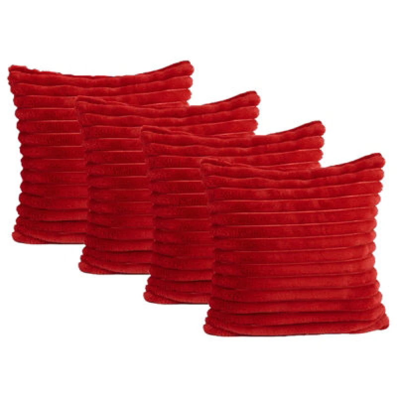 Image of OHS OHS 2 x Faux Fur Thick Rib Filled Cushion Covers in Red Size: 45cm x 45cm Red 45cm x 45cm Unisex 5027434212316