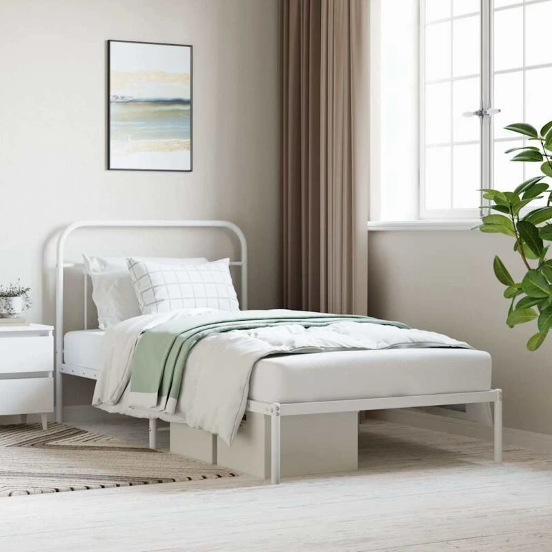 Image of VIDAXL Metal Bed Frame without Mattress with Headboard White 107x203cm Vidaxl 8720845881665