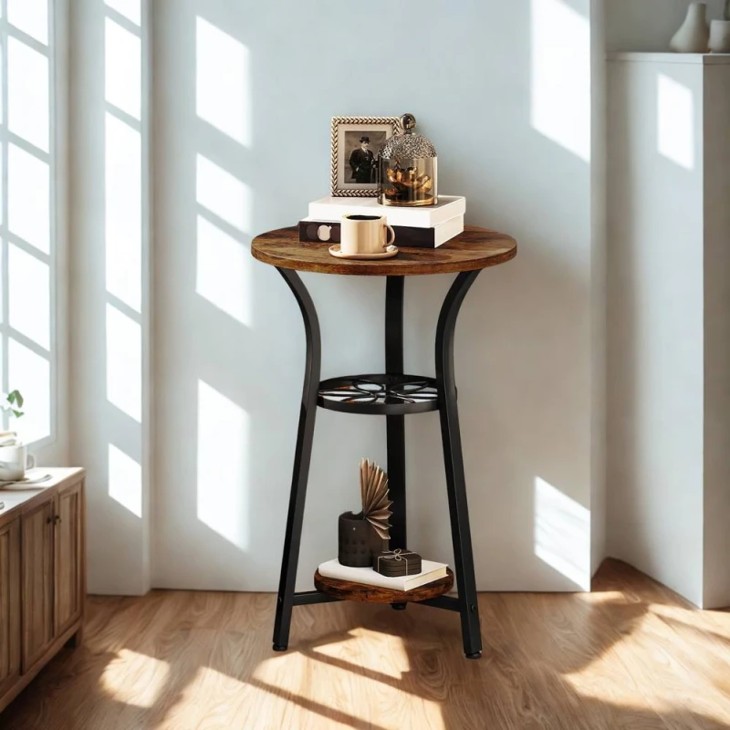 Image of FURNOS 3 Tier Small Round Side End Table Rustic in Brown Brown Unisex