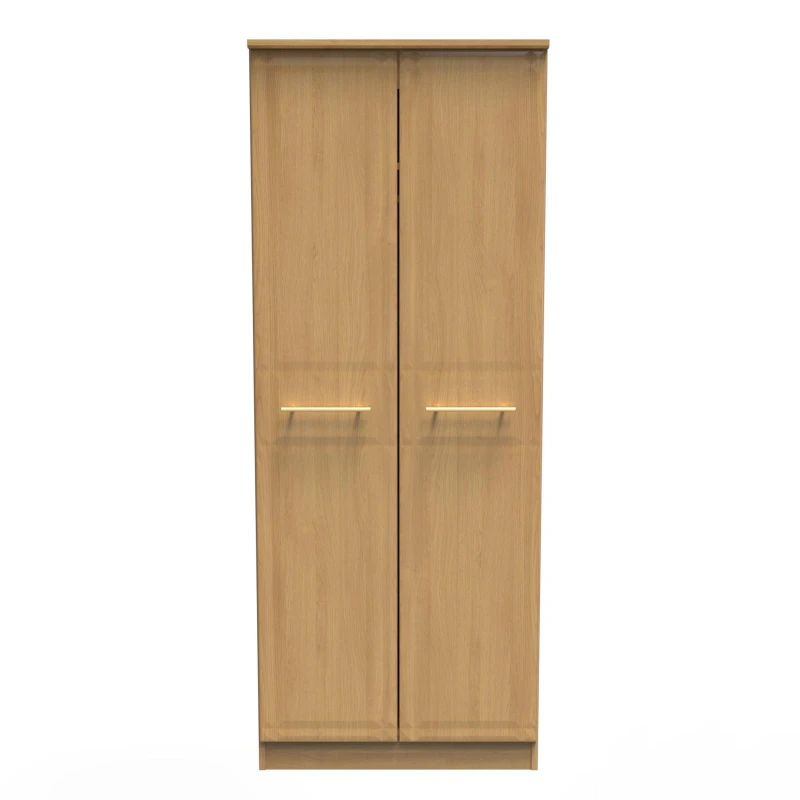 Image of Norfolk 2 Door Wardrobe With Shelf & Hanging Rail In Modern Oak (Ready Assembled)