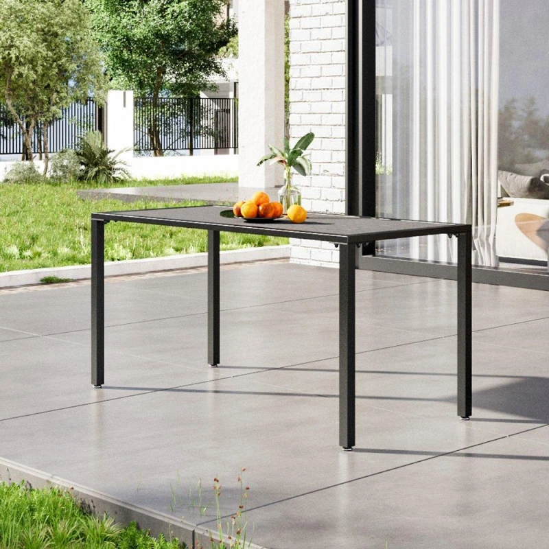 Image of Breeins 150cm Rectangle Outdoor Table with Parasol Hole - Black L