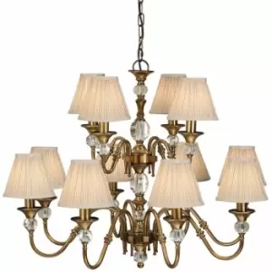 Image of Diana Ceiling Pendant Chandelier Antique Brass & Beige Pleat Shade 12 Lamp Light