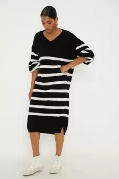 Image of Stripe V Neck Knitted Midi Dress