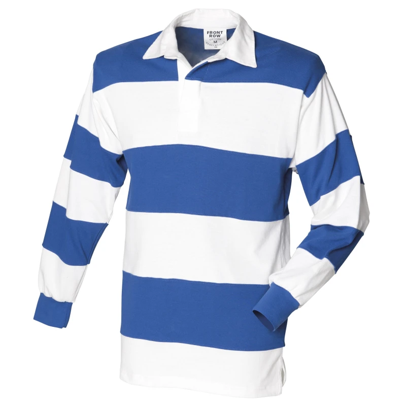 Image of Front Row Mens Sewn Stripe Long Sleeve Sports Rugby Polo Shirt in Off-White Size: Small Off-White Male S