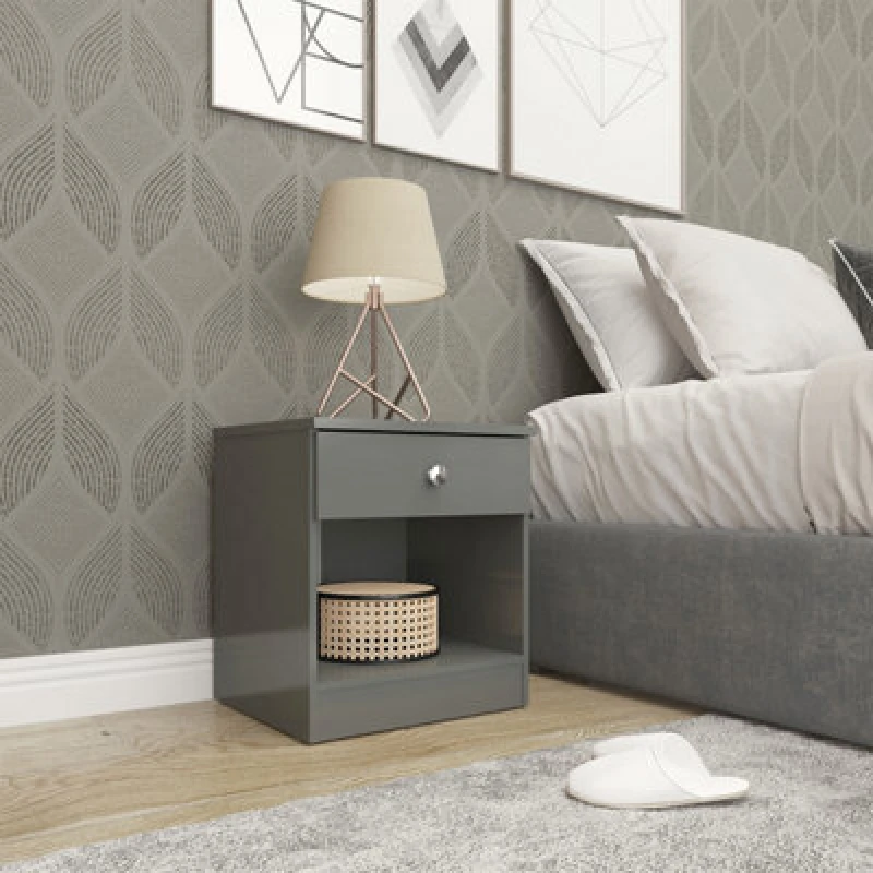 Image of Seconique Denver 1 Drawer Bedside - Grey Gloss