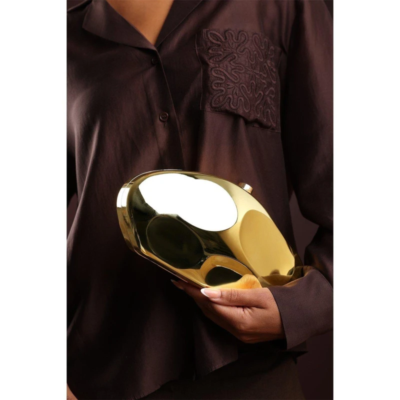 Image of Wheres That From Sculpted Evening Clutch Bag Gold female One Size