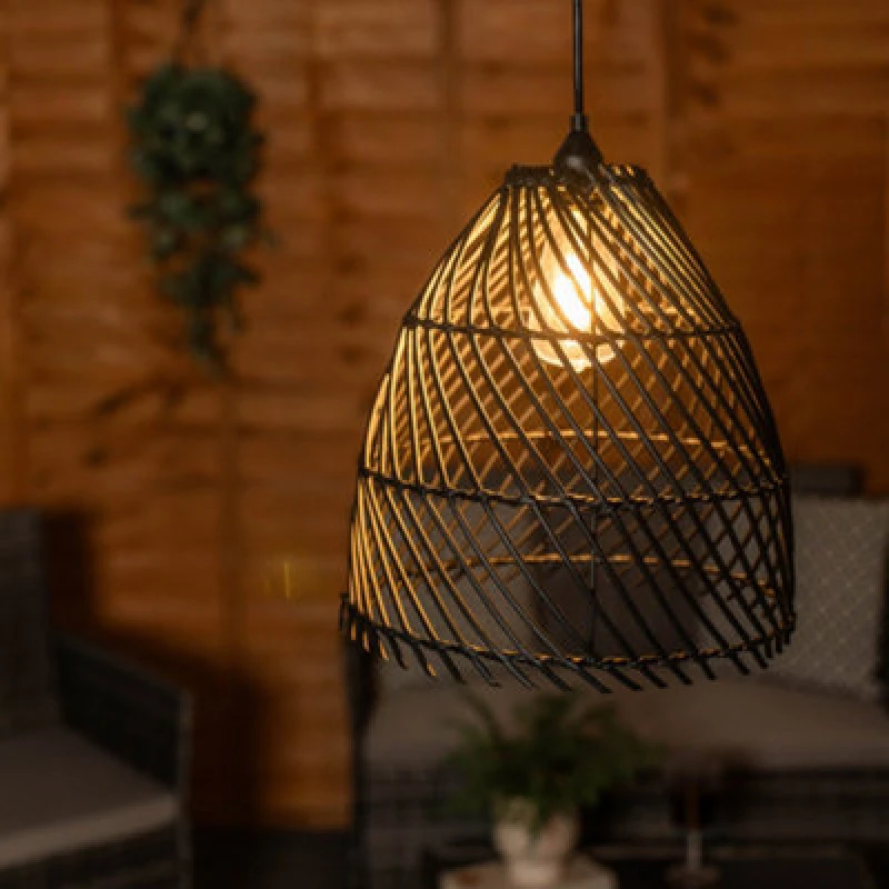 Image of ValueLights ValueLights Black Rattan Battery Operated Outdoor Hanging Pendant Garden Pergola Light Black One Size Unisex 5016529271123