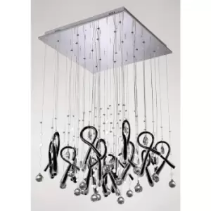 Image of Diyas - Class square pendant light 20 Bulbs polished chrome / Black glass / crystal
