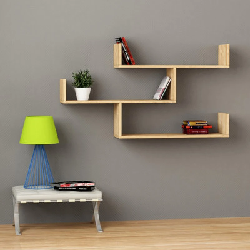 Image of Decortie Tibet Wall Shelf Floating Bookcase Display Unit Oak 66.5X119X22Cm