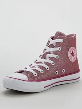 Image of Converse Chuck Taylor All Star Hi Glitter Textile Junior Trainer - Red Pink