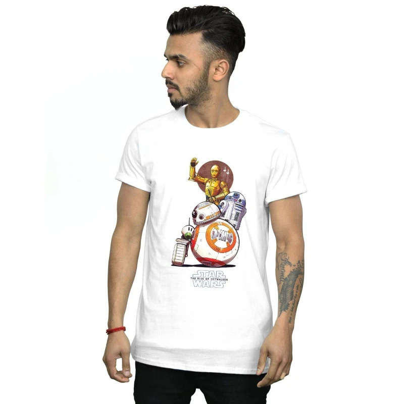 Image of Disney Men Star Wars The Rise Of Skywalker Droids Illustration T-Shirt in White Size: Small White S Male 5059400153552