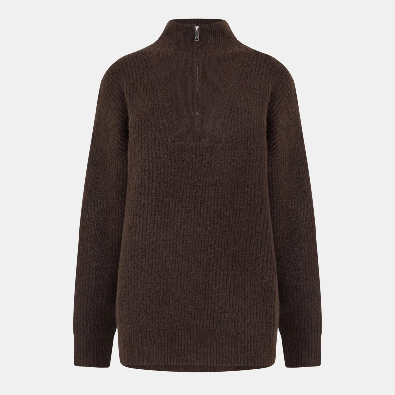 Image of Jack Wills High Neck Zip Knitted Jumper Cocoa female 8 (XS)