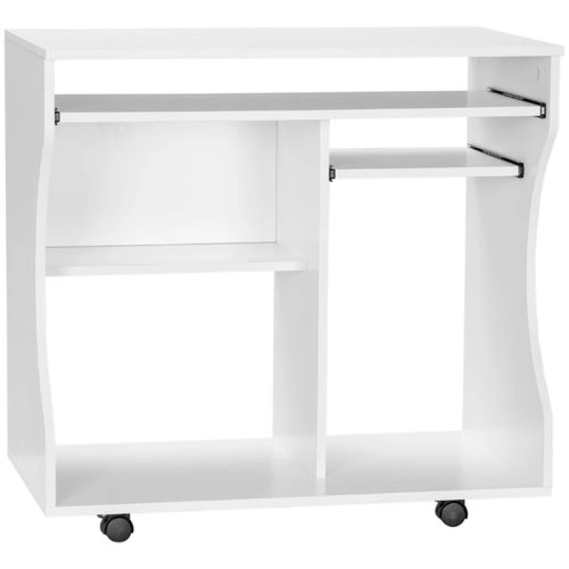 Image of HOMCOM Computer Table Study Desk with Sliding Keyboard Tray, White White