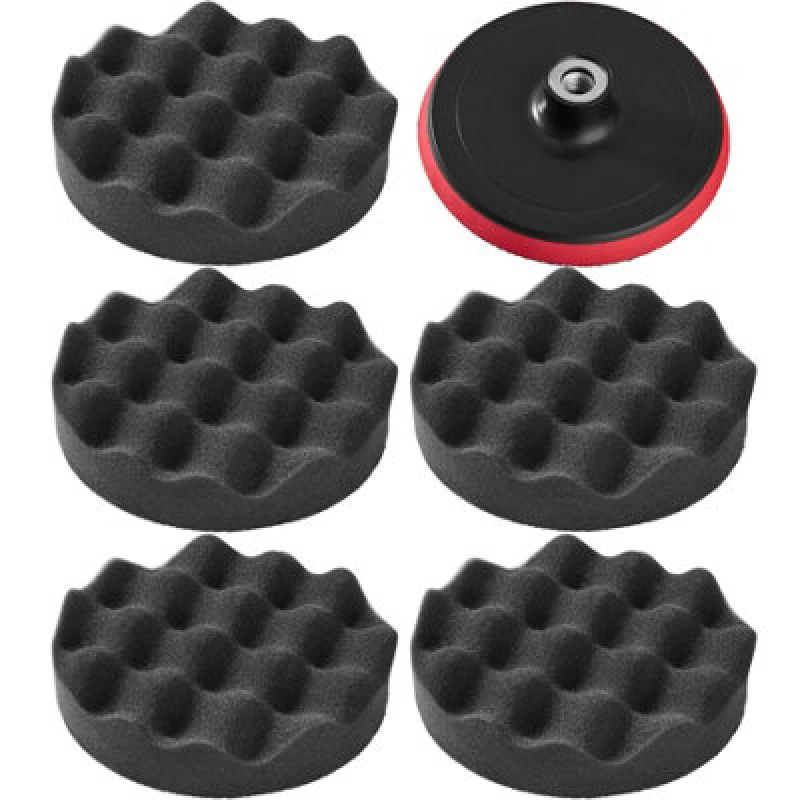 Image of Tectake Buffer Pads - 5 Ribbed Sponges, M14 Polishing Wheel 150 mm - Black
