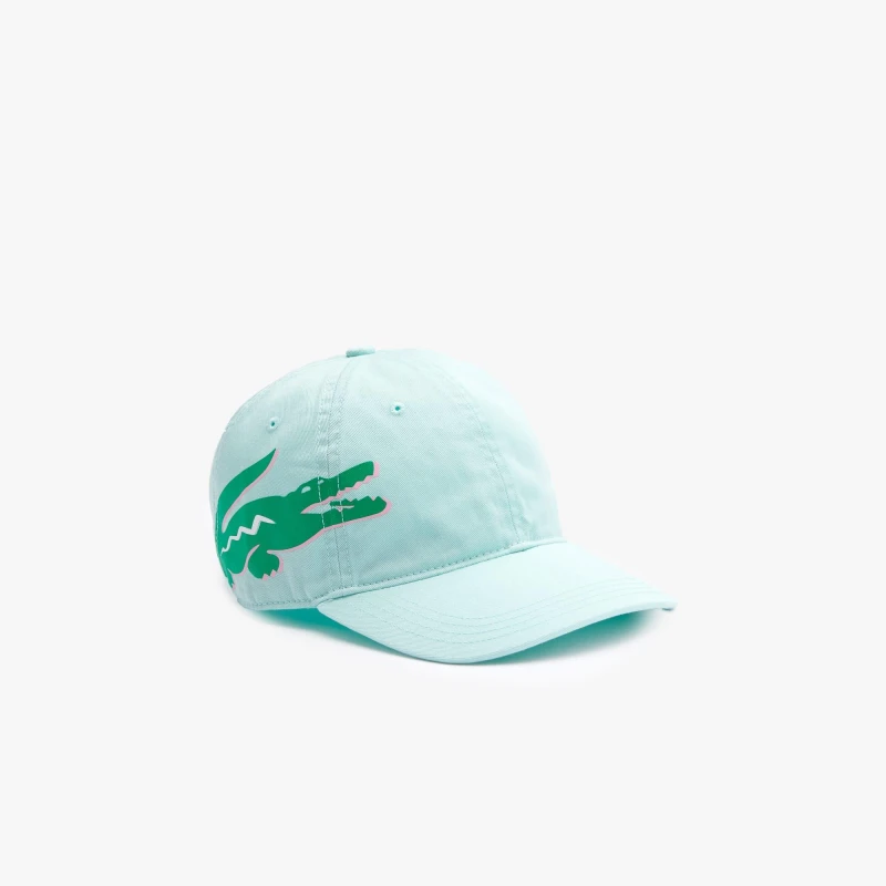 Image of Lacoste Oversized Crocodile Cotton Gabardine Cap - Blue Blue M