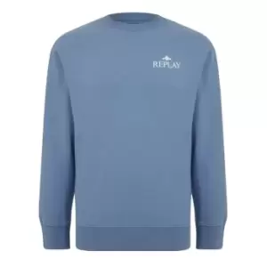 Image of Replay Small Logo Crewneck Sweater - Blue