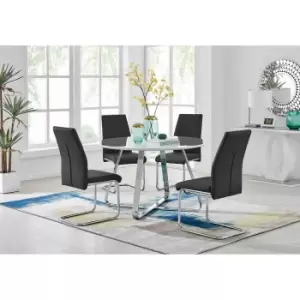 Image of Furniture Box Santorini White Wood Contemporary Round Dining Table and 4 Black Lorenzo Chairs