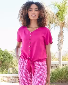 Image of Cotton Traders Womens Tilly Short Sleeve Tie-Front Top in Pink
