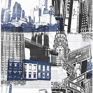 Image of Fresco New York Blue & Black Wallpaper