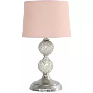 Image of Minisun - Mosaic Crackle Glass Ball Table Lamp Chrome Fabric Shade - Pink - No Bulb