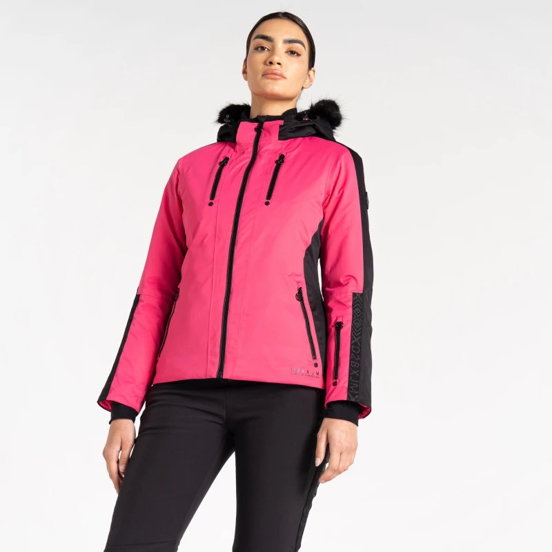 Image of Dare 2b Womens Frenzied Waterproof Breathable Detachable Hood Ski Jacket Hot Pink female 14
